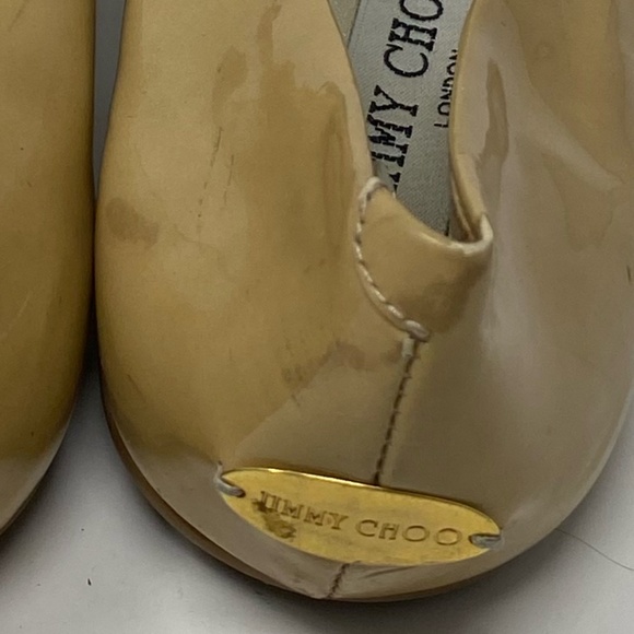 Jimmy Choo Morse Patent Leather Tan Beige Ballerina Flats Size 37 - Picture 7 of 10